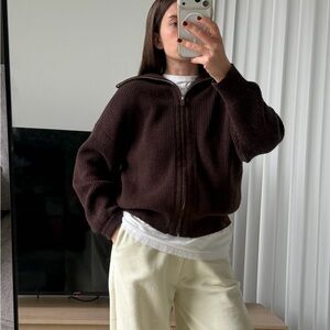 Brown Zip-Up Sweater